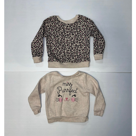 Lot of 2 Baby Girl Garanimals Sweatshirts 24 Months Beige Pink Leopard Cat - Picture 1 of 6